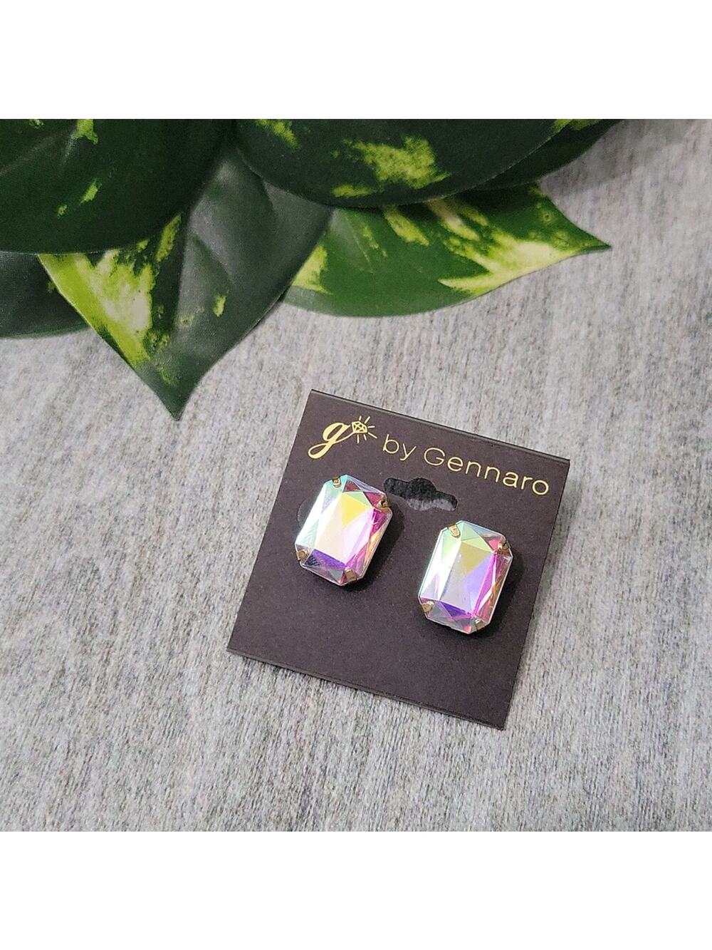 G by Gennaro Rectangular Aurora Borealis Post Earrings NEW